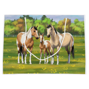 Grand Sac Cadeau Chevaux Poulet Poulet Poulet À Peinture En Pâturag
