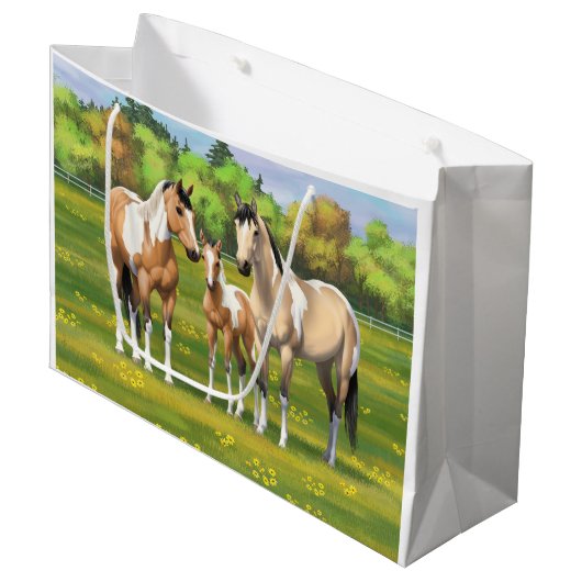 Grand Sac Cadeau Chevaux Poulet Poulet Poulet À Peinture En Pâturag (Devant Angle)