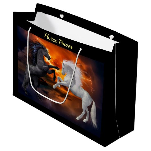 Grand Sac Cadeau Chevaux se battant dans une mauvaise tempête d'écl (Devant Angle)