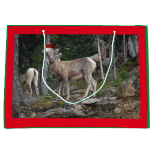 Grand Sac Cadeau Chèvres de montagne avec Casquettes du Père Noël