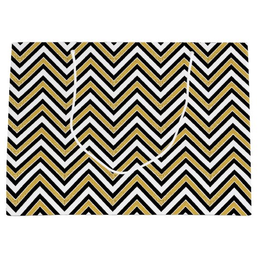 Grand Sac Cadeau Chevron doré  (Devant)