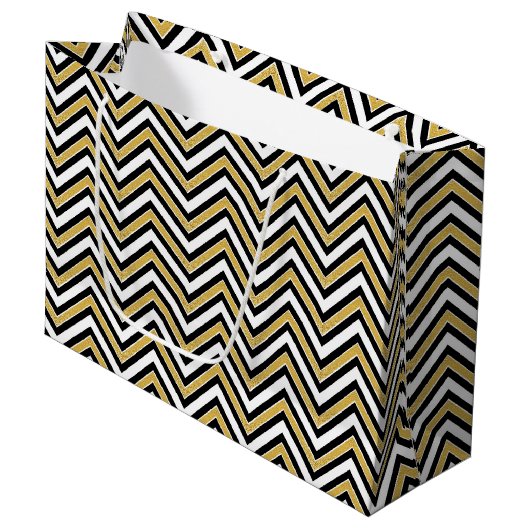 Grand Sac Cadeau Chevron doré  (Devant Angle)