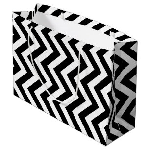 Grand Sac Cadeau Chevron vertical noir et blanc de grande taille