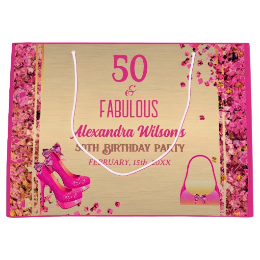 Grand Sac Cadeau Chic 50& Fabuleux talons hauts Or Hot rose Parties (Devant)
