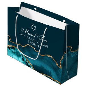 Grand Sac Cadeau Chic Custom Bat mitzvah Mazel Tov Turquoise Gold