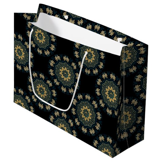 Grand Sac Cadeau Chic Gold & Green Asian Style Motif (Devant Angle)