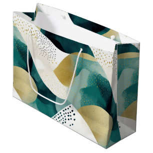 Grand Sac Cadeau Chic Gold Green White Abstrait