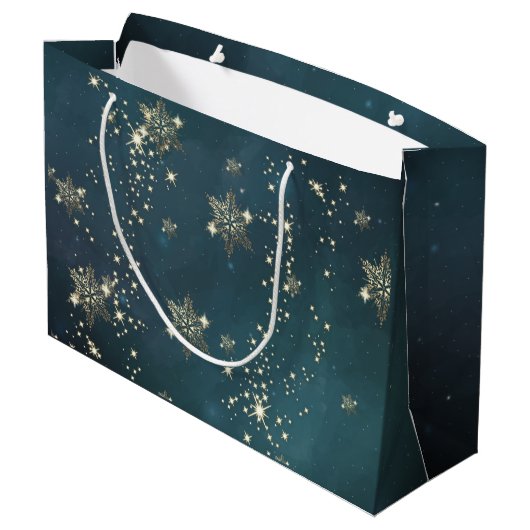 Grand Sac Cadeau Chic Gold Snowflakes Green (Dos Angle)