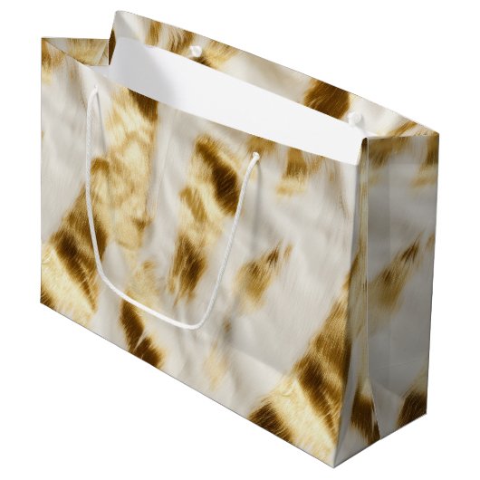 Grand Sac Cadeau Chic Gold White Cowhide Western (Devant Angle)