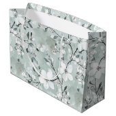 Grand Sac Cadeau Chic Gris Blanc Bleu Floral Shower de Mariage (Dos Angle)