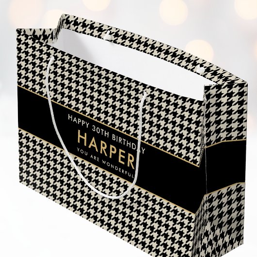 Grand Sac Cadeau Chic Houndstooth Anniversaire N'importe quel âge 3