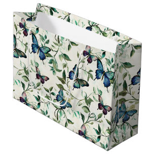 Grand Sac Cadeau Chic Mariage Romantique Papillons Bleus Baby Showe