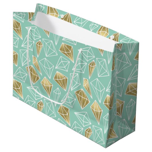 Grand Sac Cadeau Chic Mint Gold Diamonds Anniversaire (Devant Angle)