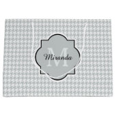 Grand Sac Cadeau Chic Monogramme Gris Doux Houndstooth Avec Nom (Devant)