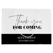 Grand Sac Cadeau Chic Noir Blanc Script Anniversaire Merci (Dos)