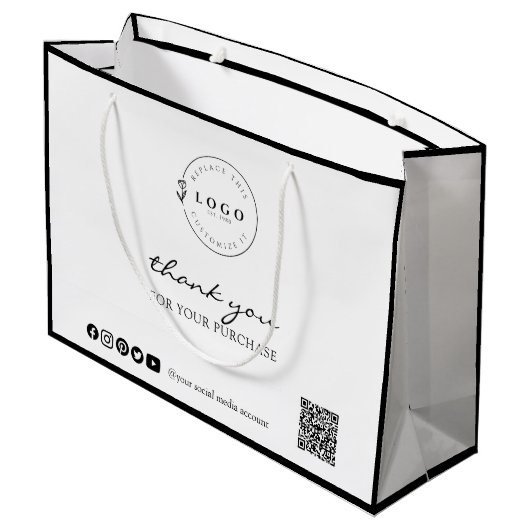 Grand Sac Cadeau Chic noir et blanc Merci pour votre achat (Dos Angle)