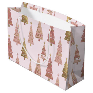 Grand Sac Cadeau Chic Pastel Pink and Gold Christmas Tree