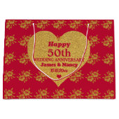 Grand Sac Cadeau Chic Red & Gold Floral 50e anniversaire de Mariage (Devant)