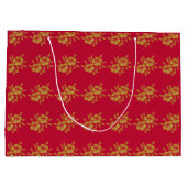 Grand Sac Cadeau Chic Red & Gold Floral 50e anniversaire de Mariage (Dos)