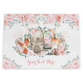 Grand Sac Cadeau Chic Rose Bois Animaux Bébé Fille Anniversaire (Devant)