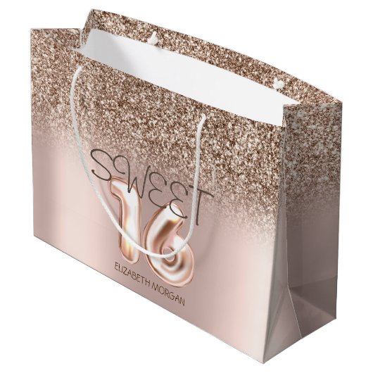 Grand Sac Cadeau Chic Rose Parties scintillant or Ombre Sweet 16 (Dos Angle)