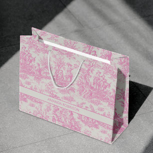 Grand Sac Cadeau Chic vintage bébé rose toile de jouy