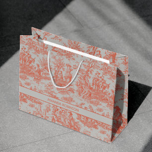 Grand Sac Cadeau Chic vintage orange toile de jouy