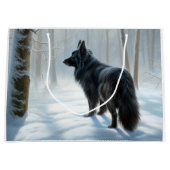 Grand Sac Cadeau Chien à neiger belge Noël (Devant)