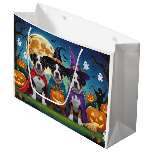 Grand Sac Cadeau Chien American Staffordshire Citrouille Halloween (Devant Angle)