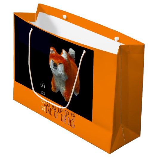 Grand Sac Cadeau Chien Art numérique Shiba Puppy 3D Année 2018 LGif (Devant Angle)