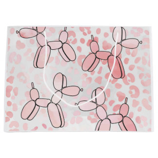 Grand Sac Cadeau Chien ballon rose léopard
