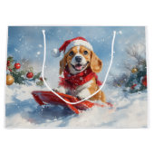 Grand Sac Cadeau Chien beagle dans la boue Laisser il neige Noël (Devant)