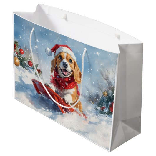 Grand Sac Cadeau Chien beagle dans la boue Laisser il neige Noël (Dos Angle)
