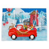 Grand Sac Cadeau Chien beagle dans la livraison de Noël Camion neig (Devant)