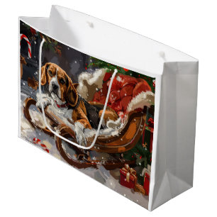 Grand Sac Cadeau Chien Beagle Noël Festif