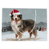 Grand Sac Cadeau Chien berger australien en Noël de neige (Dos)