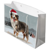 Grand Sac Cadeau Chien berger australien en Noël de neige (Dos Angle)