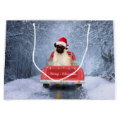 Grand Sac Cadeau Chien carlin en neige assis dans un camion de Noël (Devant)