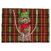 Grand Sac Cadeau Chien de Cockapo Brown à Noël Plaid (Dos)