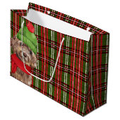 Grand Sac Cadeau Chien de Cockapo Brown à Noël Plaid (Devant Angle)