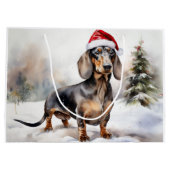 Grand Sac Cadeau Chien de Dachshund à Noël de neige (Dos)