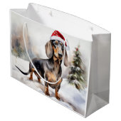Grand Sac Cadeau Chien de Dachshund à Noël de neige (Dos Angle)