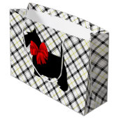 Grand Sac Cadeau Chien de Scottie et arc rouge sur le plaid (Dos Angle)