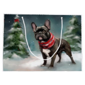 Grand Sac Cadeau Chien de taureau français à Noël de neige (Dos)