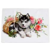 Grand Sac Cadeau Chien Husky couché dans un panier (Devant)