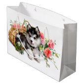 Grand Sac Cadeau Chien Husky couché dans un panier (Dos Angle)