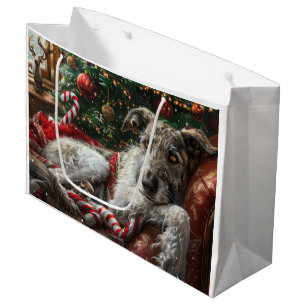 Grand Sac Cadeau Chien Louveteau Noël Festif