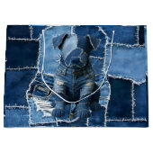 Grand Sac Cadeau Chien Patchwork Art Denim (Devant)