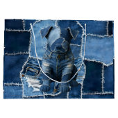 Grand Sac Cadeau Chien Patchwork Art Denim (Dos)