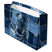 Grand Sac Cadeau Chien Patchwork Art Denim (Dos Angle)